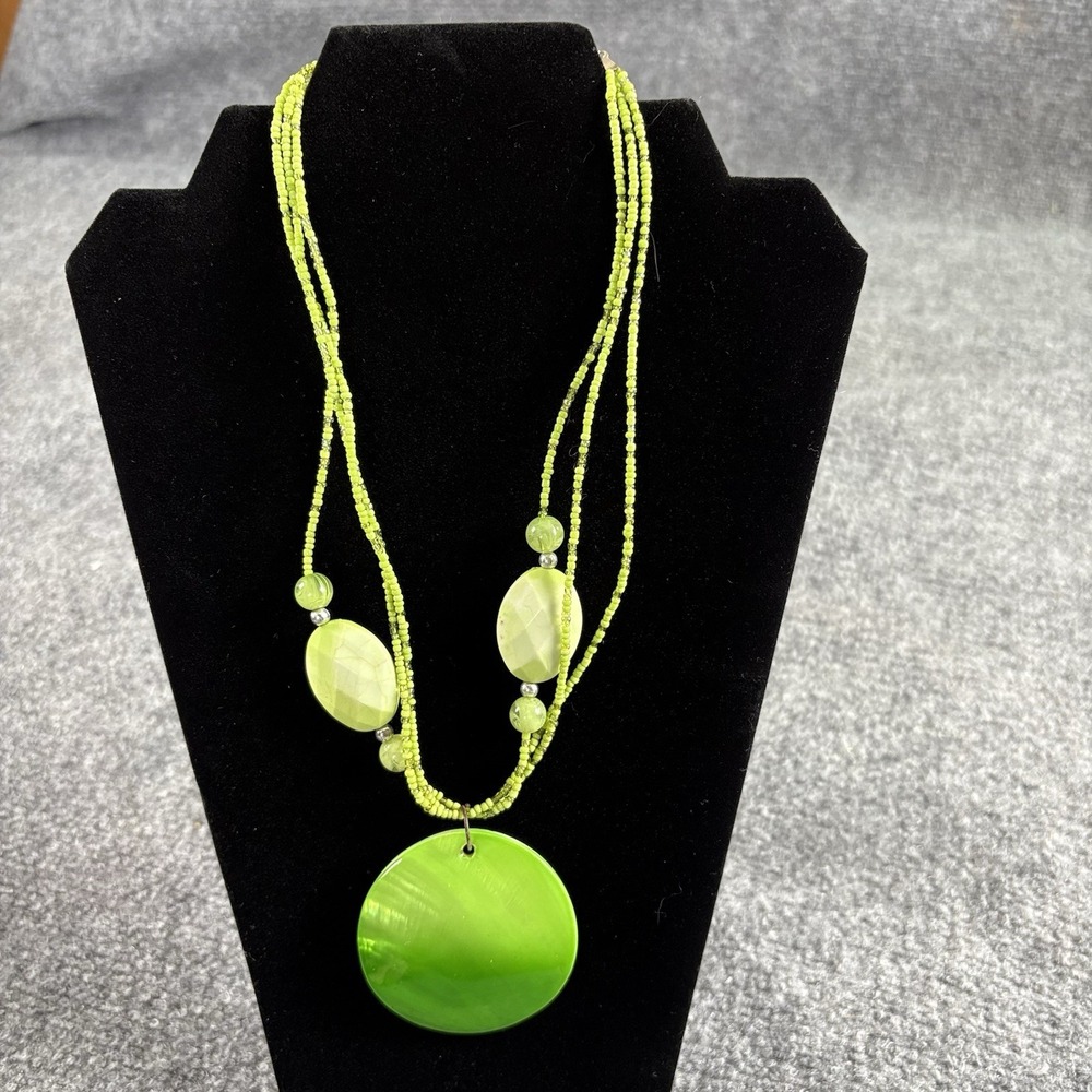 Boho Beaded Necklace‎ Women Lime Green Multi-Strand Shell Pendant Festival Indie